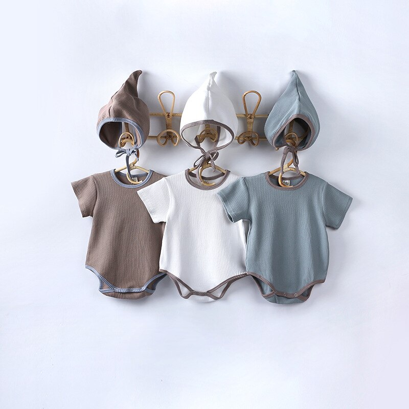 Barboteuse à manches courtes pour bébé, combinaison en coton, chapeaux, vêtements d'été pour -nés, vêtements pour enfants filles/garçons de 0 à 18 mois