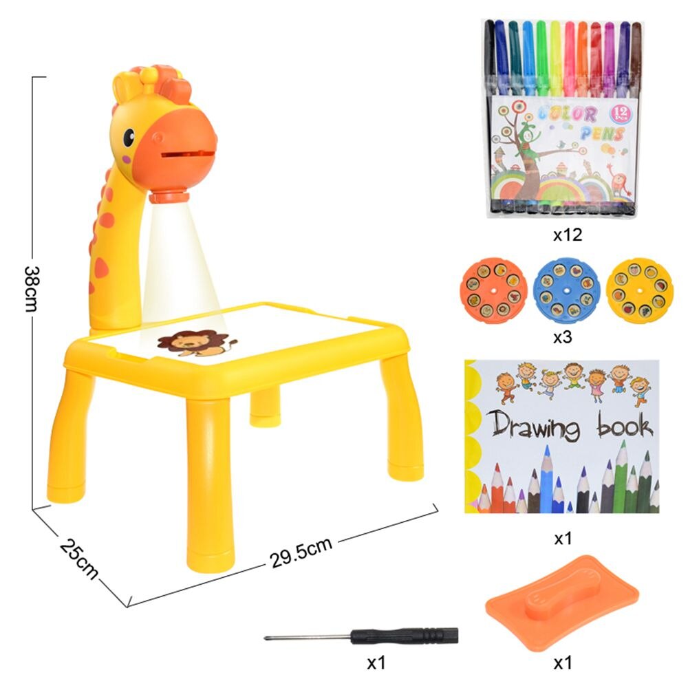 Kids Projector Drawing Table Painting Board Desk Multifunctional Writing Arts Crafts Educational Projection Machine Drawing Toy: C yellow