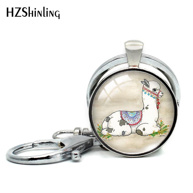 Alpakka uten problem lama nøkkelring glass cabochon nøkkelringer morsom alpakka nøkkelring rundt fotosmykke