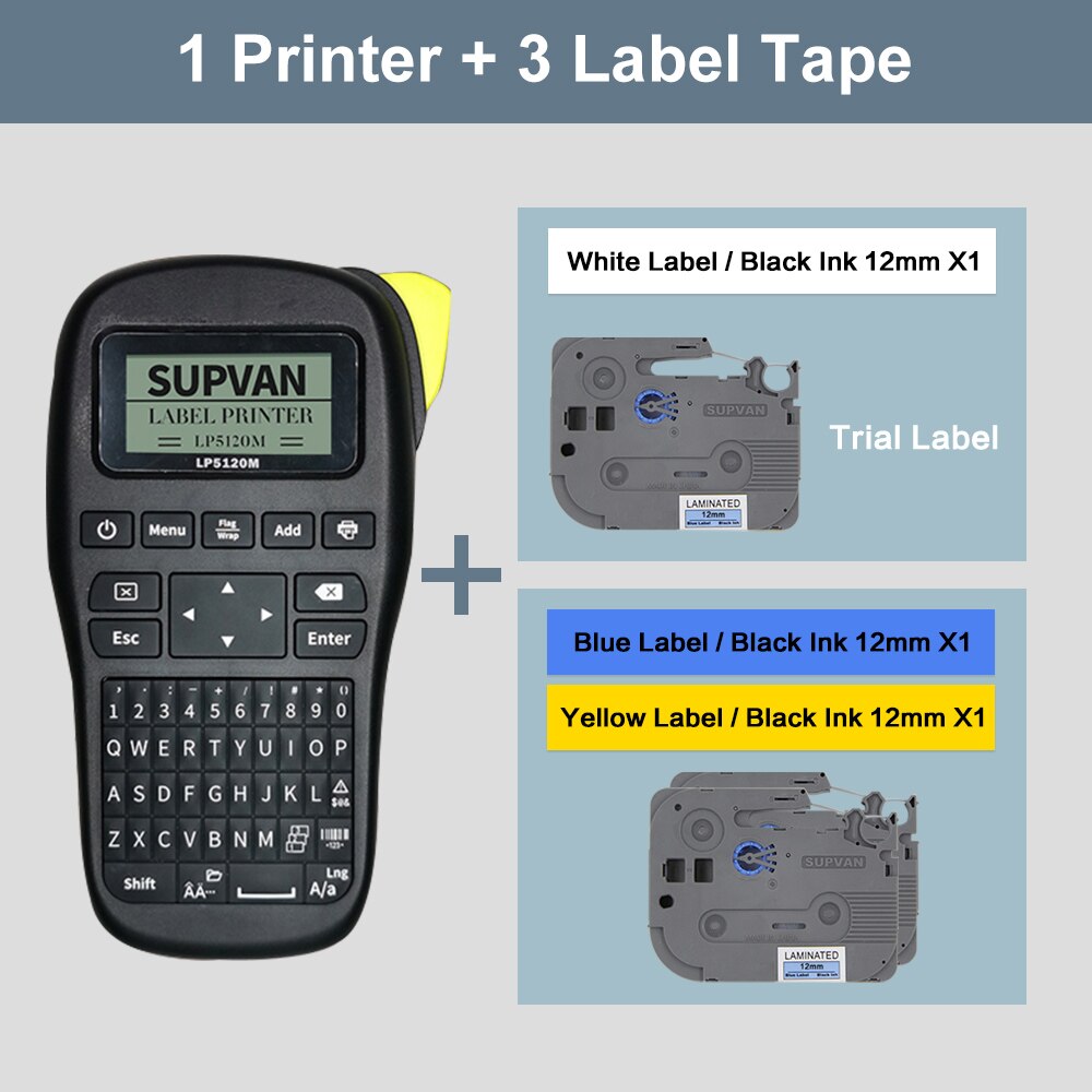 Supvan-máquina de impresión de etiquetas portátil LP5120M, máquina de etiquetas de transferencia térmica, varios idiomas, novedad: LP5120M 12mm wyb 3