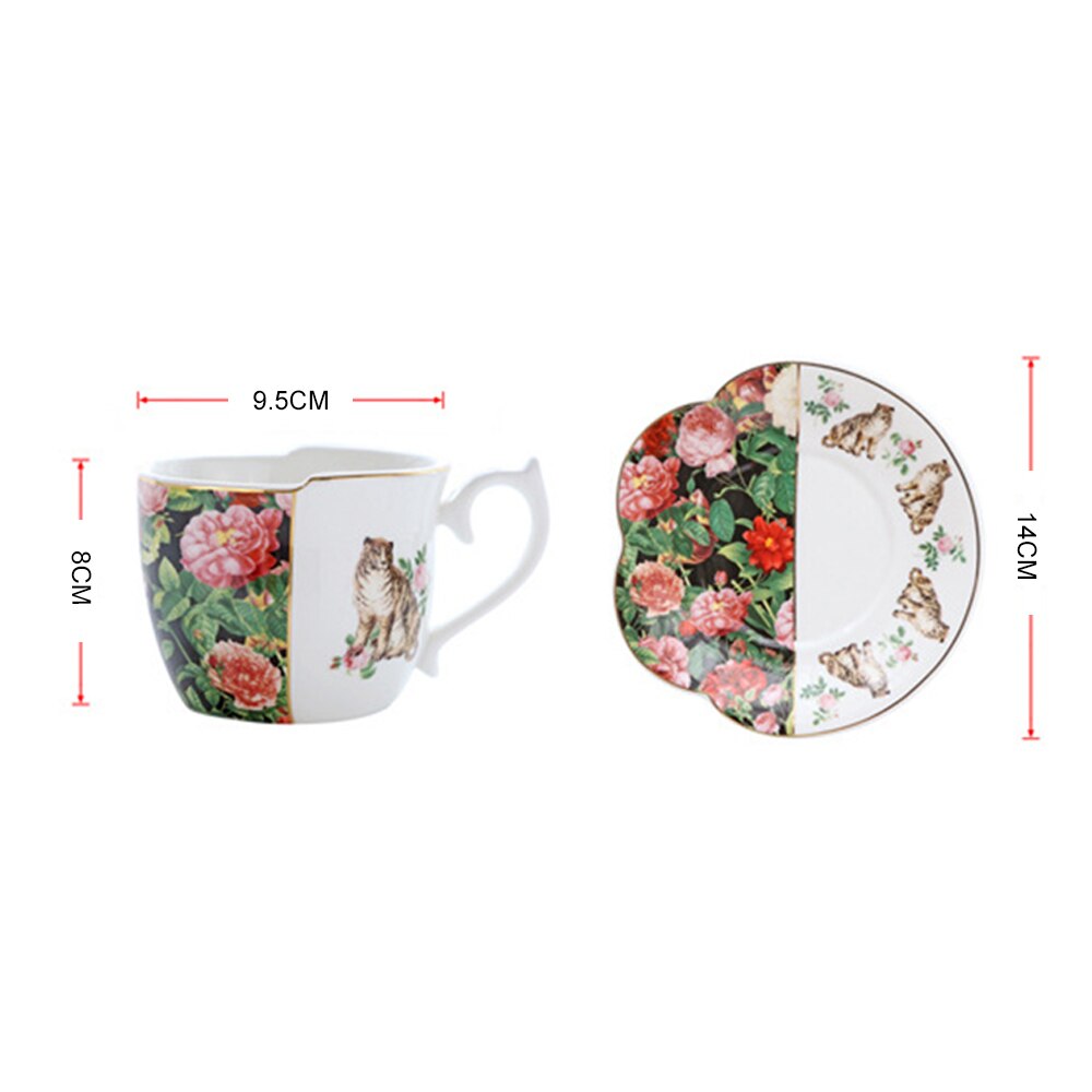 retro arabskie filiżanki robić kawy ceramika kubki spodki popołudniowe TeaSet Espresso filiżanka kawy asymetryczna róża i grafika z tygrysem porcelanowe kubki: Jasno szary