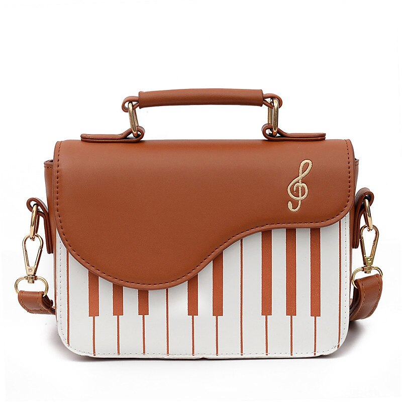 Cute Piano Pattern PU Leather Casual Ladies Handbag Shoulder Bag Crossbody Messenger Bag Pouch Totes Women&#39;s Flap bolsas: Brown