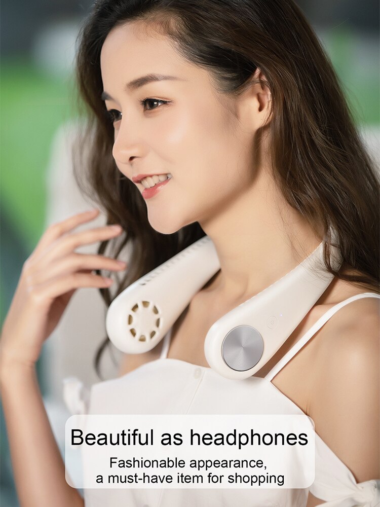 Wearable hanging neck fan sports fan lazy portable mini fan leafless USB mini hanging neck silent electric fan