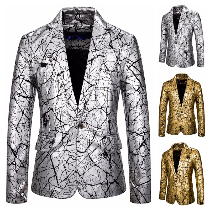 Sølv high-end one-grain button-down jakkesæt, folie, knitrende jakkesæt blazere