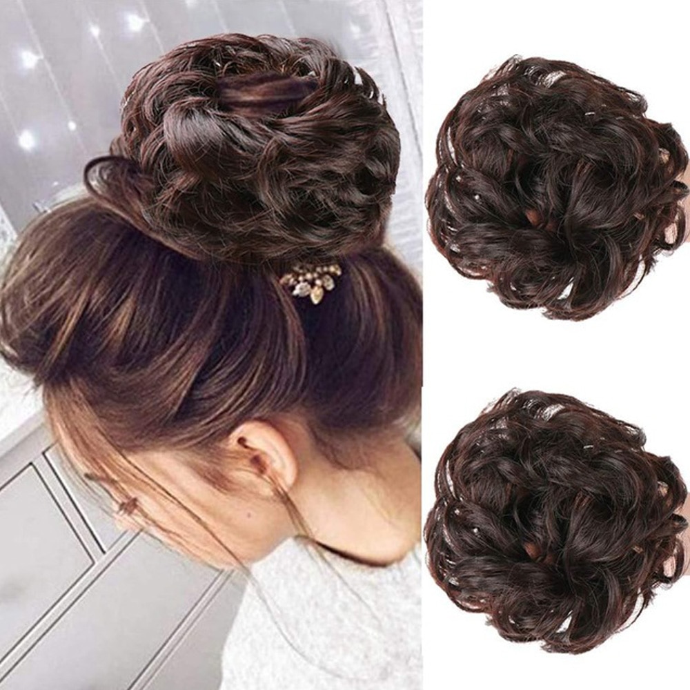 Girls Hair Buns Synthetic Curly Chignon Wrap On Messy Bun Ponytails With Rubber Band Hair Extensions For Women