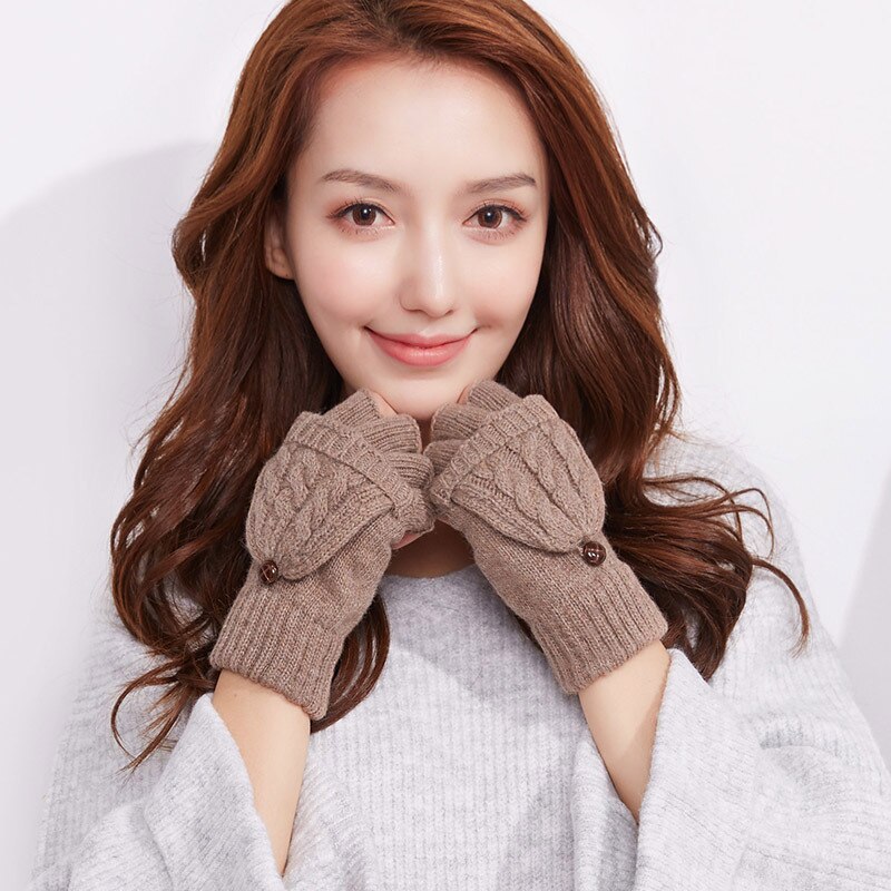 Warmer Winter Outdoor Gloves Women Soft Crochet Knitting Faux Wool Mitten Half Finger Clamshell Warmer Cute Students Gloves