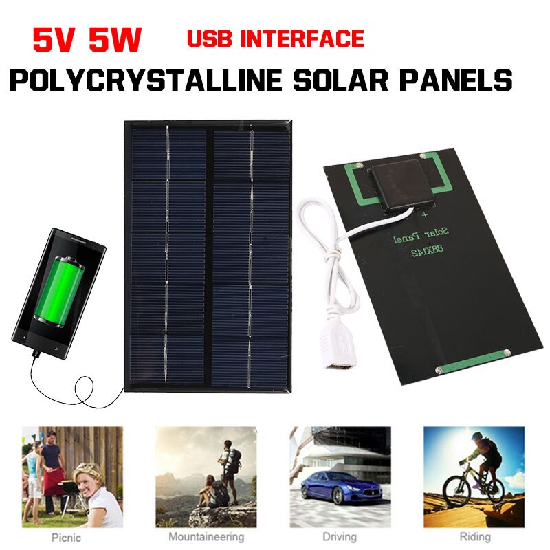 USB Solar Panel Solar Generator Solar Charger Pane Portable 5W 5V Polysilicon Travel Mobile Phone Outdoor Camping Tablet
