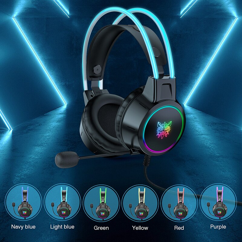 ONIKUMA X15 gamingowy zestaw słuchawkowy Casque komputer dźwięk Stereo przewodowe słuchawki z mikrofonem kolorowe światło na laptopa PS4 Xbox One telefon