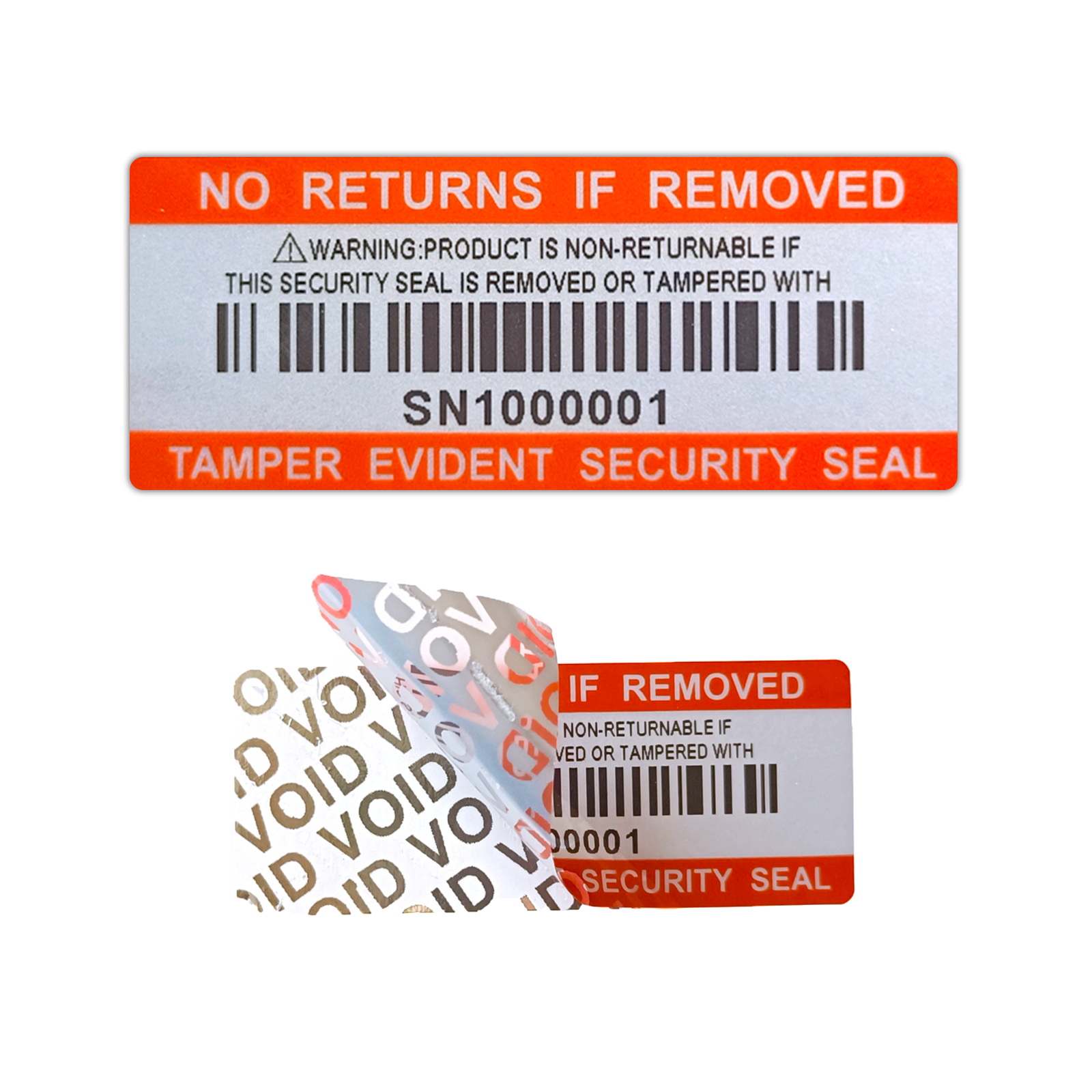 Bar code security labels Dumb silver PET warranty void stickers with serial number waterproof tamper proof seal label（5x2cm): Red