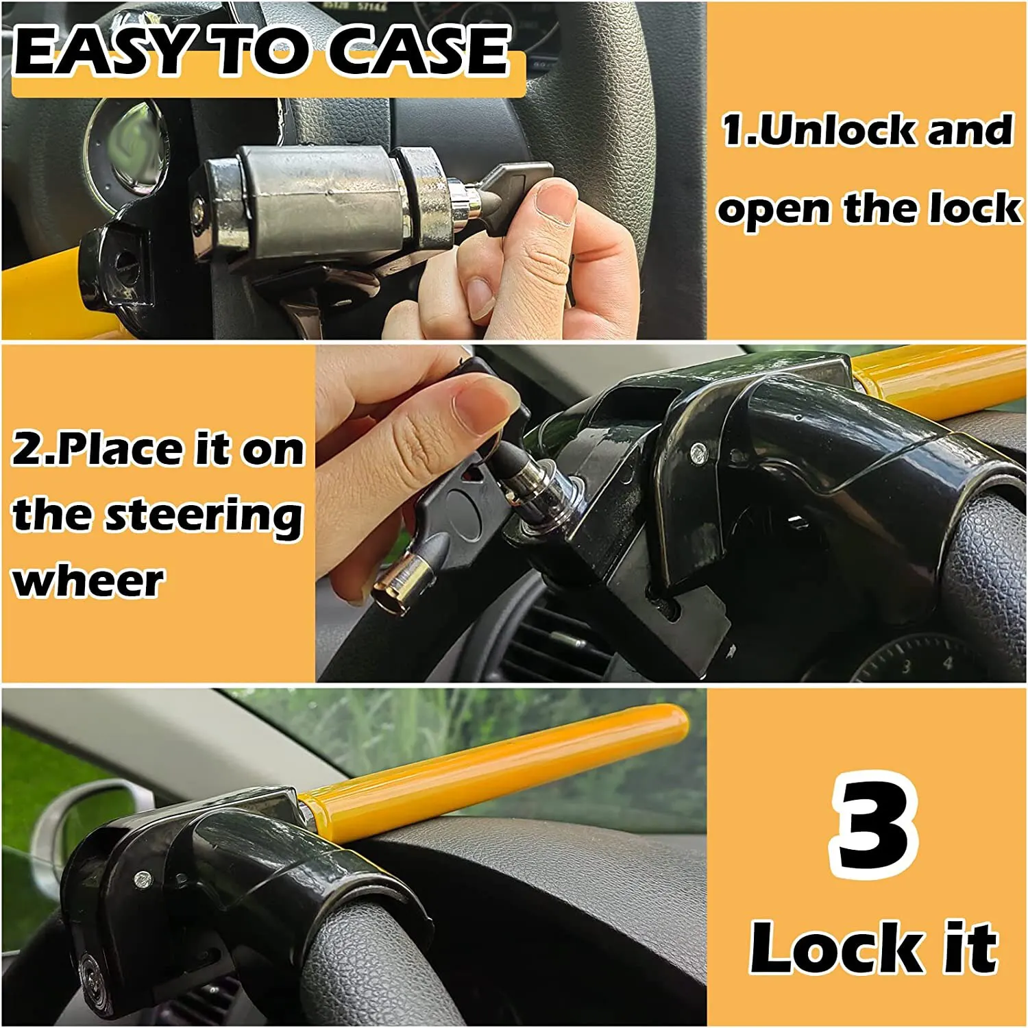 Universal Car Steering Wheel Lock Maximum Security Anti-Theft T-Bar Steering Wheel Immobiliser Vehicle Protection Device