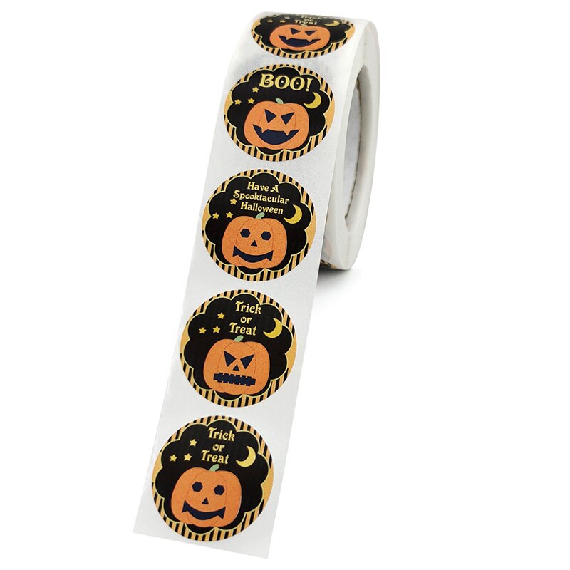 Kids Cartoon Pumpkins Sticker Roll Colorful 500-Count Stickers Round Grimace Sticker Halloween Party Supply