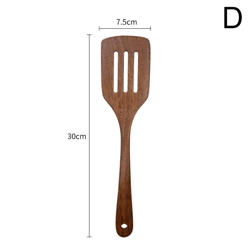 Espátula de madera de con mango largo, cuchara de arroz, pala para sartén antiadherente, utensilios de cocina, accesorios de cocina: D