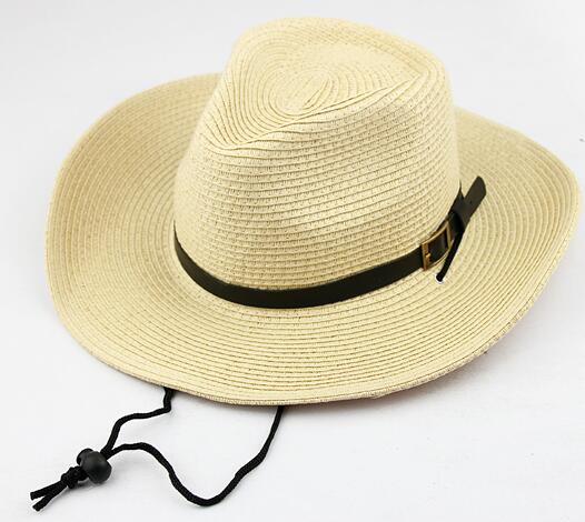 Summer Foldable Straw Hat Sun Protection Western Cowboy Hat Child Against Uv Rays Beach Sunhat Wide Brim Cowgirl Hats: Beige