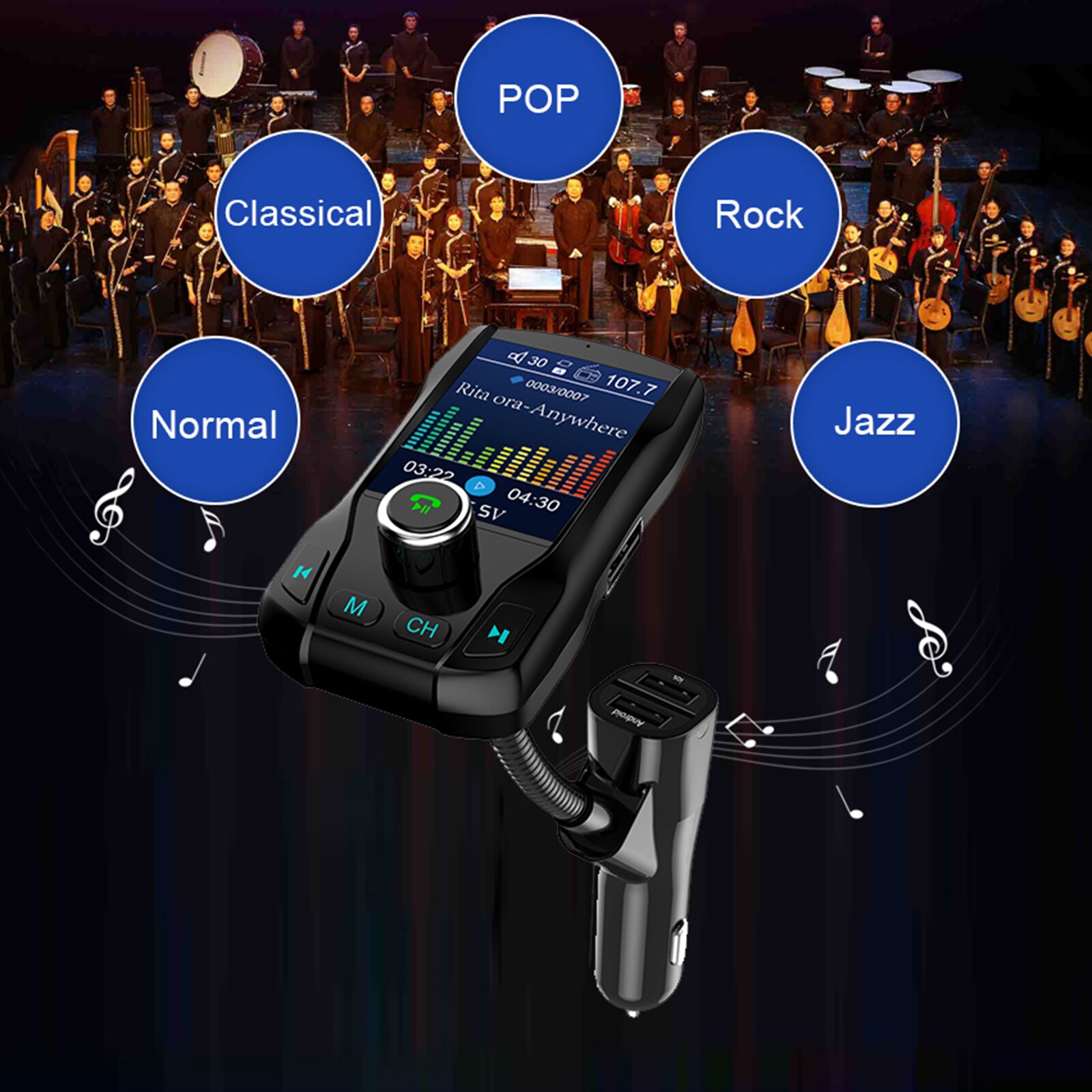 Bluetooth 5.0 Auto Fm-zender Radio Auto Adapter Auto MP3 Speler Voor Telefoon