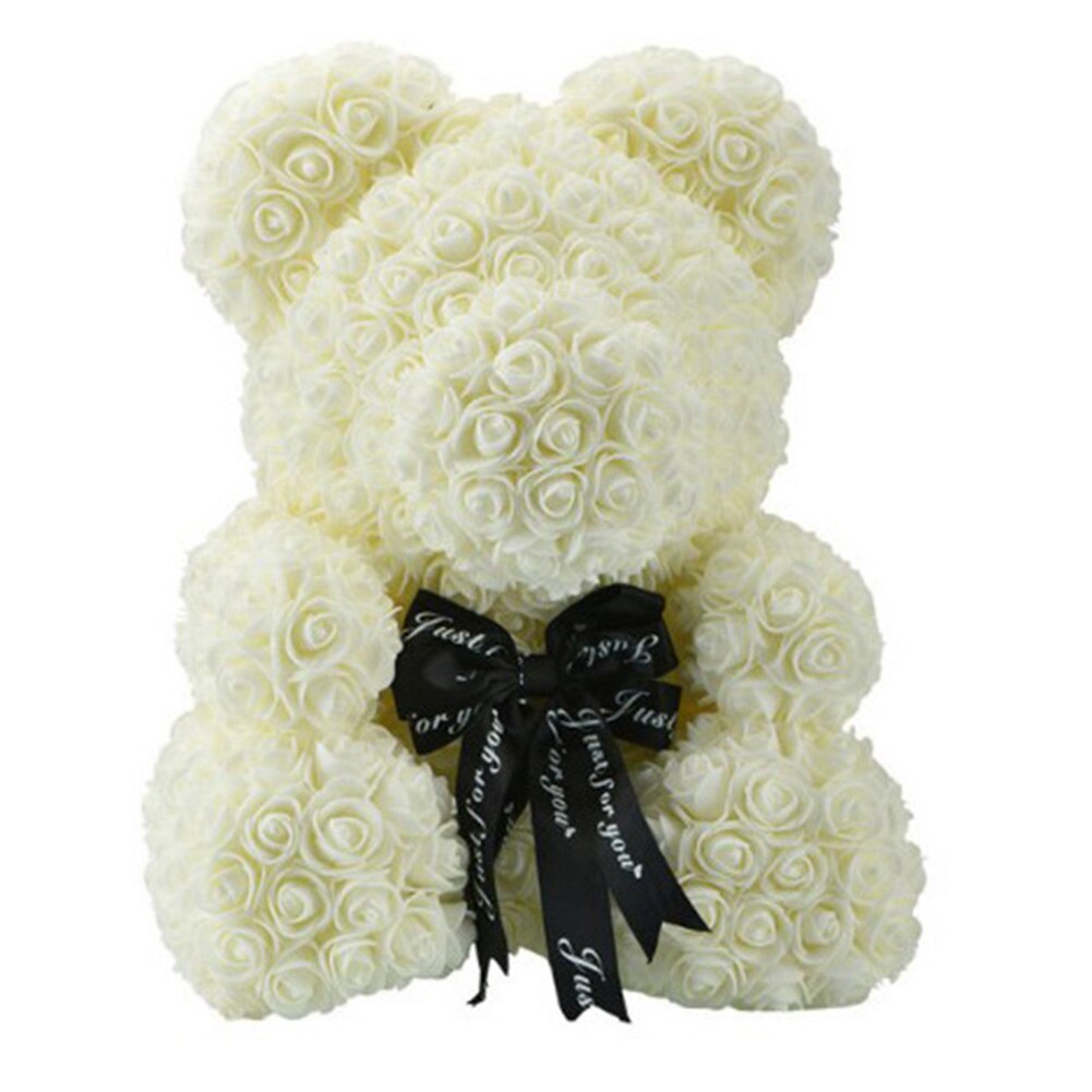 Ourson Rose en mousse de savon, fleur artificielle dans une boîte pour petite amie, de noël, de saint-valentin: white
