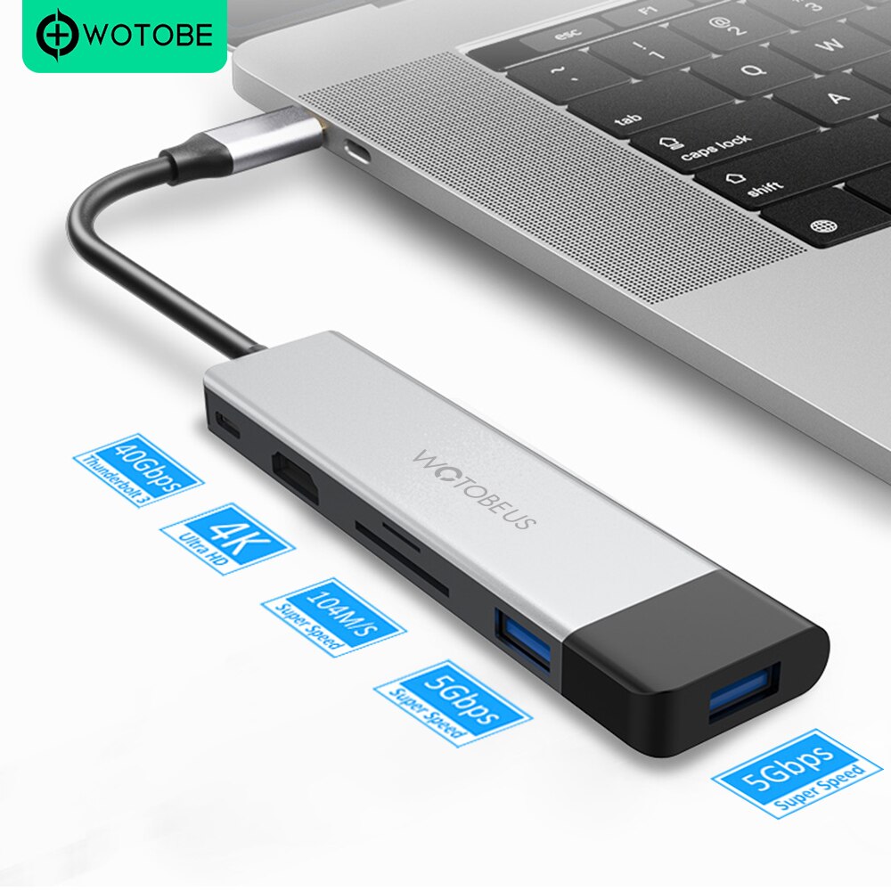 WOTOBE 6-in-1 USB Type C HUB Docking Station to HDMI Compatible USB 3.0 Type-C Adapter USB HUB For MacBook Samsung Huawei