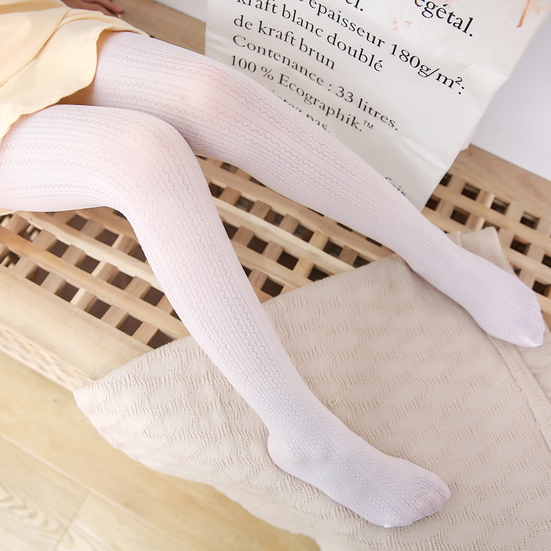 Girls' wave pattern velvet pantyhose summer thin white stockings leggings spring and autumn exercise special dance socks