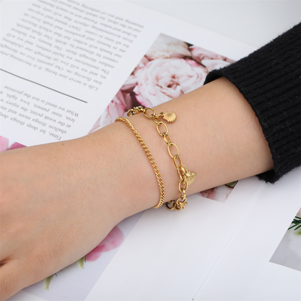 My shape trendy armbånd med muslingeskal og søstjerner til kvinder i rustfrit stål med dobbelt lag vedhæng, håndkæde, valentinsdagssmykker