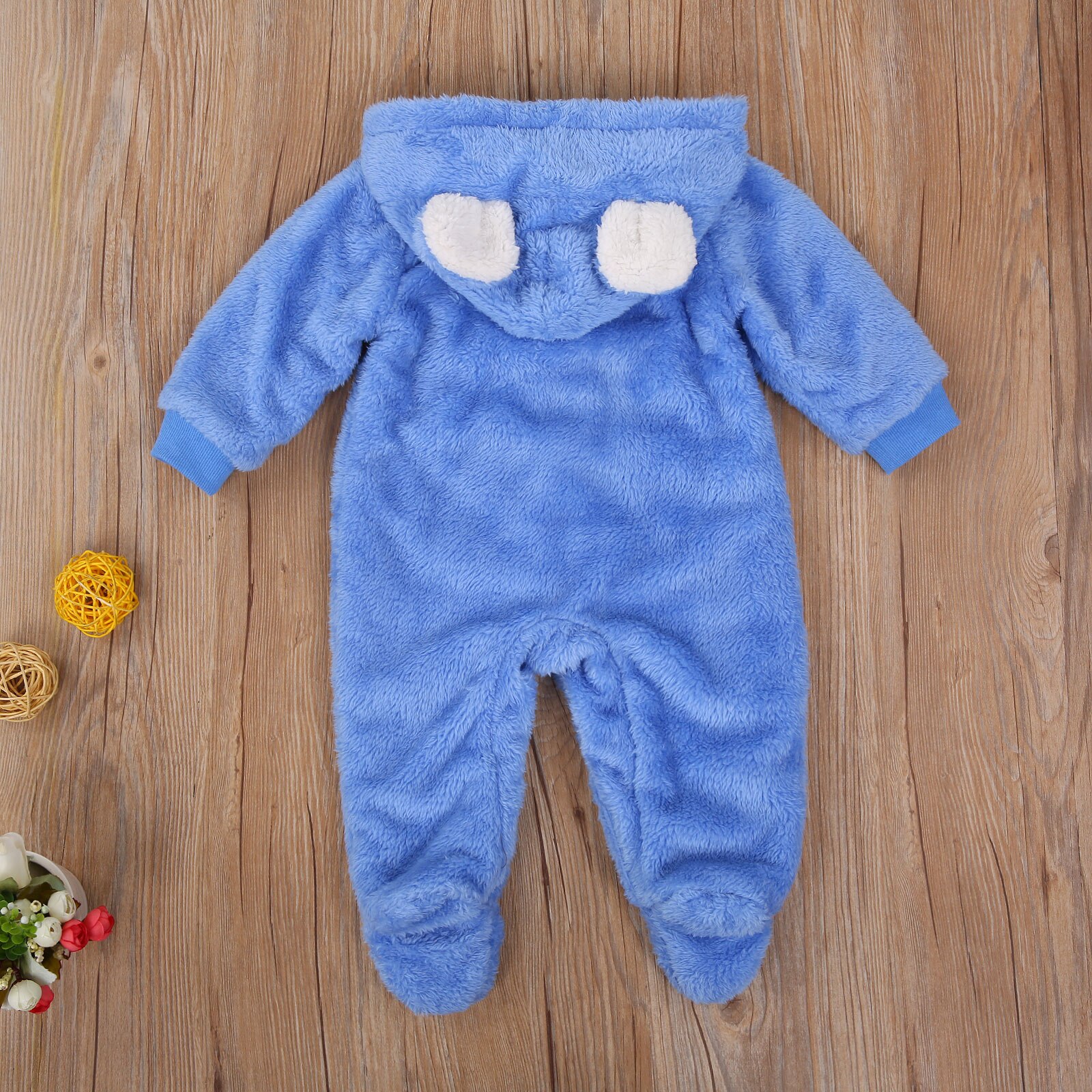 Baby Jongen Meisje Winter Romper Lange Mouw Herfst Verse Pluche Effen Kleur 3D Oren Hooded Een Stuk Lange Broek
