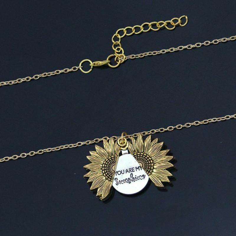 You Are My Sunshine Open Locket Sunflower Necklace Boho Jewelry Stainless Steel Friendship Bff Letter Necklace Collier