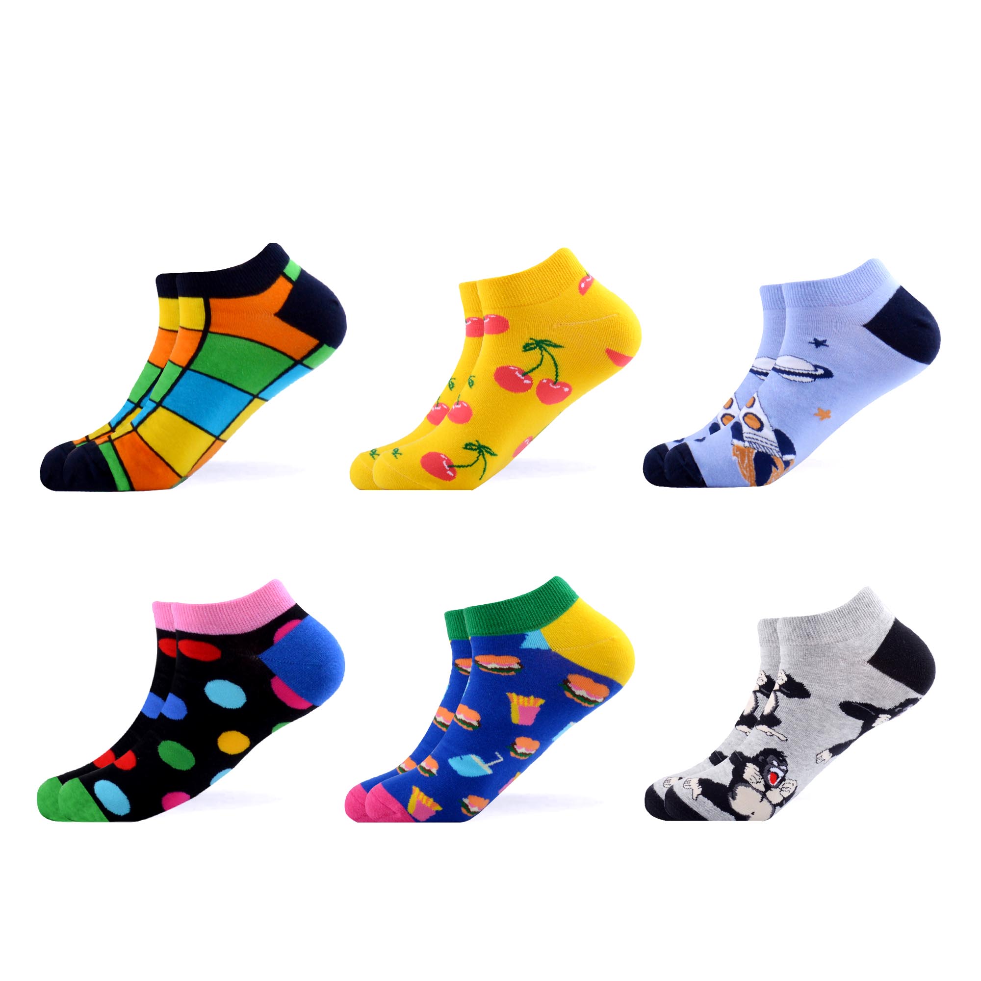 Sanzetti heren 6 paar/lot kleurrijke zomer gekamde katoenen enkelsokken gestreepte geruite ademende harajuku sokken vrolijke sokken voor: B05708