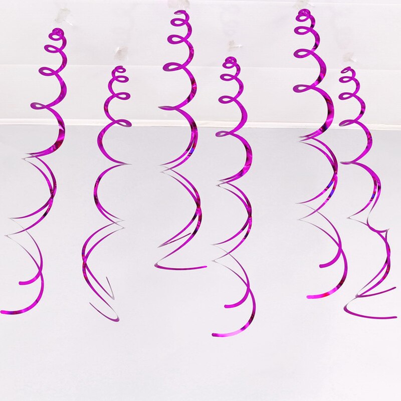 6Pcs Halloween Decoration Ribbon Metallic Ceiling Hanging Streamers Swirl Sparkling Spiral Ornament For Wedding Birthday Party: rose red