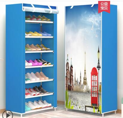 Multi-layer Shoe Rack Dustproof Fabric Assembly Shoe Storage Cabinet Stand Holder Space Save Shoe Organizer Rack pf082711: 8layer-blue