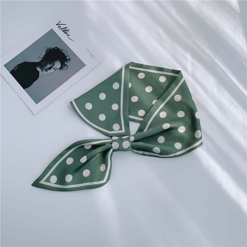 8 Kleuren Selecteren Vrouwen Effen Kleur Haar Sjaal Mode Haar Banden Gestreepte Sjaals Lady Decoratie Zijde Hoofddeksels Banden: Dot-Green