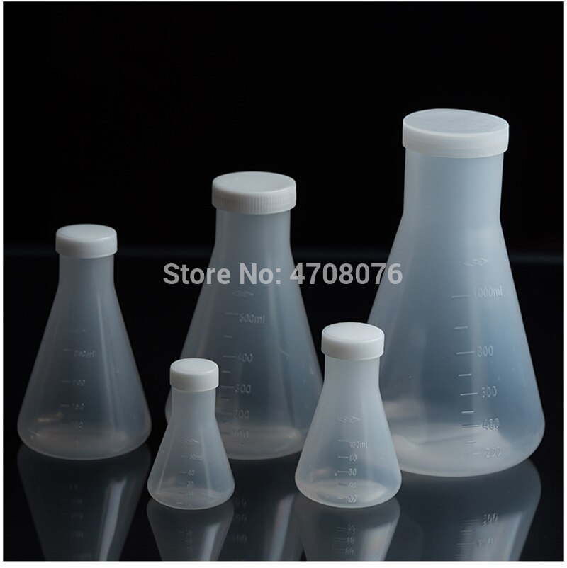 PP graduated conical flask Erlenmeyer flask with scale Triangle volumetric flask with cover for chemical test 50ml 8pcs/pack