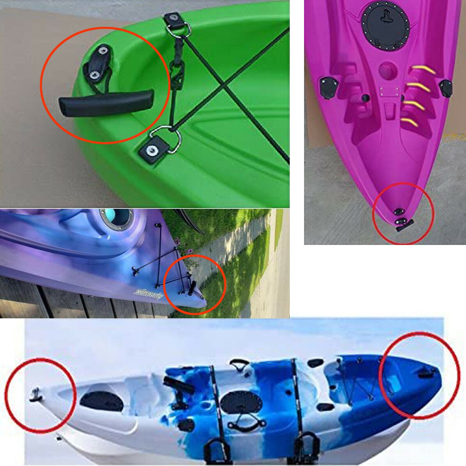 Paquete de 4 Kayak canoa llevar tirador picaporte t-handle con cordón y Pad Eyes