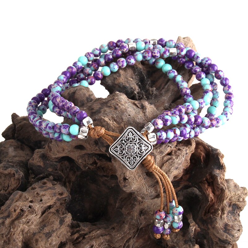 RH Beautiful Jewelry Colorful Natural Stone Wrap Beaded Braceletes