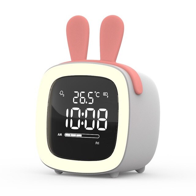 Cut Digital Alarm Clock Cartoon Night Light Desk Alarm Clock Rechargeable Battery, Christmas for Kids: Light Yellow