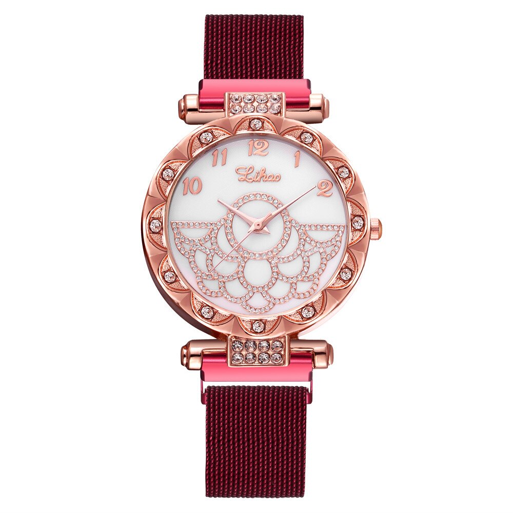 Vrouwen Horloges Luxe Strass Rose Goud Dames Horloges Legering Magnetische Vrouw Armband Horloge Klokken Relogio Feminino Часы: red