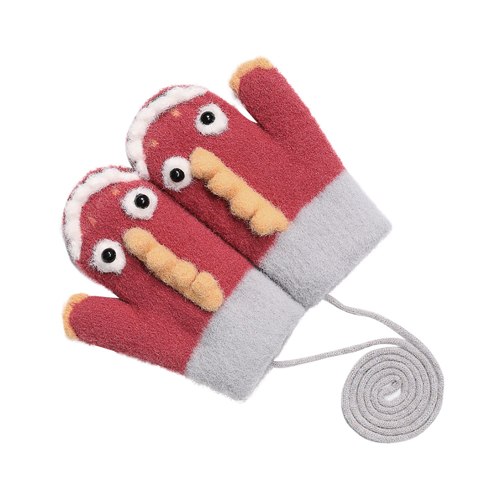 Winter Dinosaurier freundlicher Handschuhe Karikatur Volle Finger warm Verdicken Fäustlinge Winter SchöNe Handschuhe Windschutz Handschuhe Варежки Детские: rot