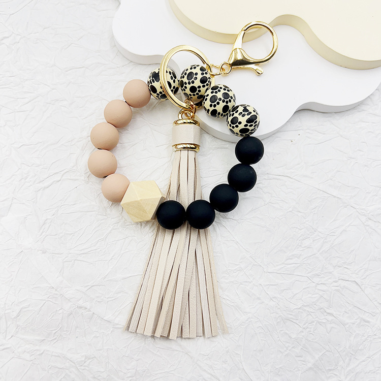 Llavero con cuentas de silicona para hombre y mujer, pulsera con cuentas y borlas para colgar carteras: Rosa