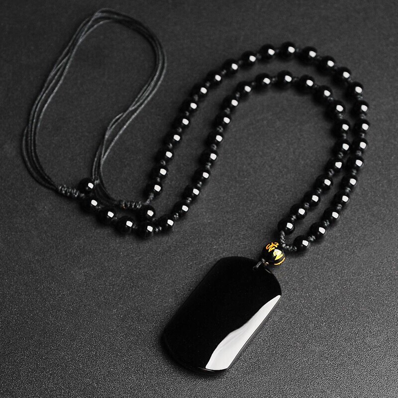 Natural Black Obsidian Beads Necklace Hand Grinding Safety Jade Pendant Jewelry for Man Women Auspicious Amulet