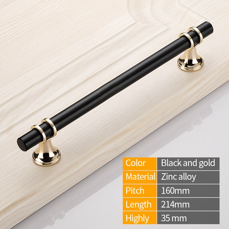 Black cabinet handle copper brushed kitchen cabinet door handle furniture drawer pull hardware pull rod handle: Gold