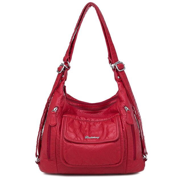 Bolso de hombro grande para mujer, bolsa de viaje de lujo, de piel suave, de 2 capas, multifunción: wine red-1