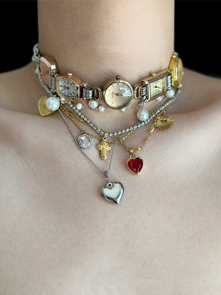 Relógio laminado colar estilo cyberpunk para feminino masculino jóias acessórios presentes de festa