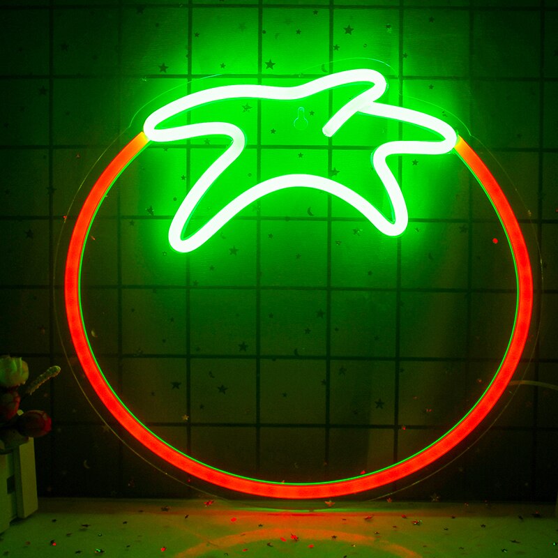 Wanxing – panneau néon en forme de tomate, éclairage LED, lampe murale suspendue en acrylique, pour magasin, restaurant, salle, décor de fête, de noël