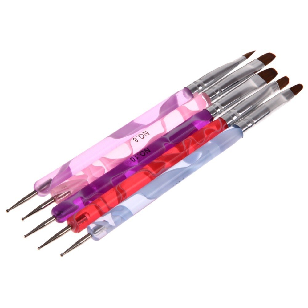 5 stks 2 Manieren Marbleizing Pen UV Gel Polish NailArt Puntjes Brush Pen Builder Liner Tool Acryl Nail Borstels