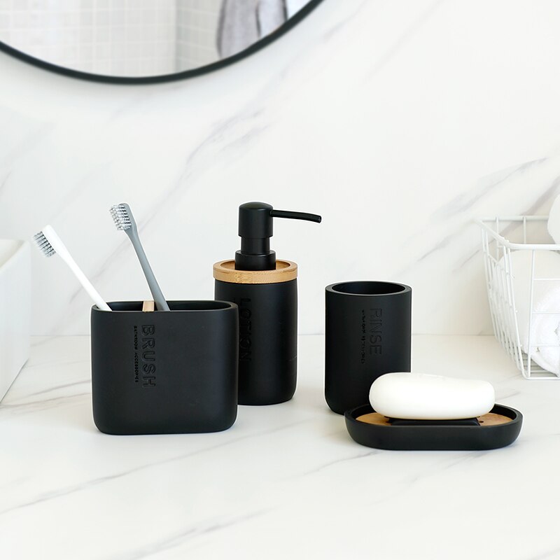 Ensemble d'accessoires de salle de bain 4 pièces, outils de lavage, porte-brosses à dents, porte-dentifrice, boîte distributrice de savon liquide, bouteille à pompe, ensemble de lavage