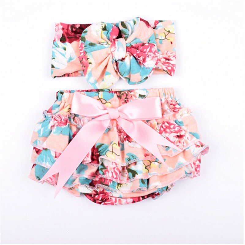 Newborn Baby girls bloomers Infant ruffle panties+Headband baby diaper covers girls shorts floral bloomers: 1 / 3M