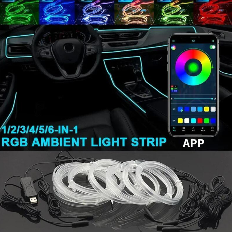 Auto Innen RGB LED Atmosphäre Licht Streifen USB Fiber Optic Neon Unsichtbare Umgebungs Lampe Center Konsole Tür Dekoration Trim