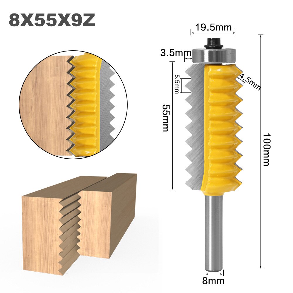 1PC 8MM Shank Milling Cutter Wood Carving Raised panel V Joint Bits Finger Joint Glue Milling Cutter for Wood Tenon Woodworking: 06