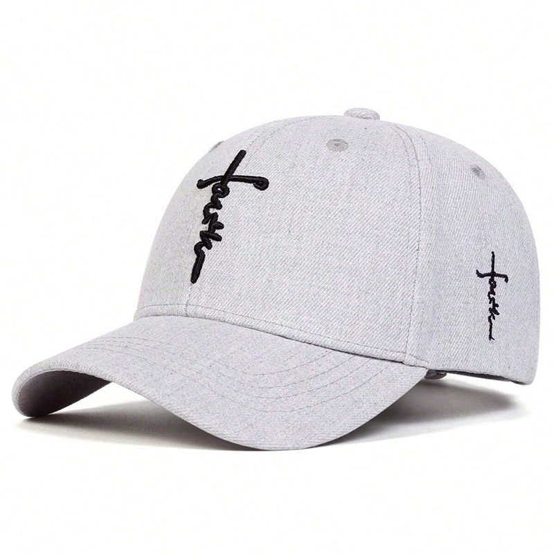 Gorras de béisbol con bordado de cruz y letras Unisex, gorras informales ajustables para exteriores, gorra deportiva con protección solar para primavera y otoño: Gris