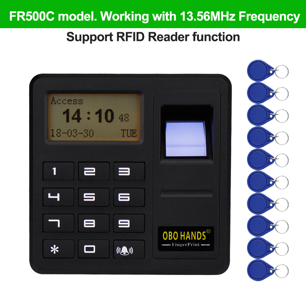 Fingerprint Access Control System RFID Keypad Card Reader 125KHz 13.56MHz RFID Keyboard Access Controller Standalone for Home: FR500C with Keys