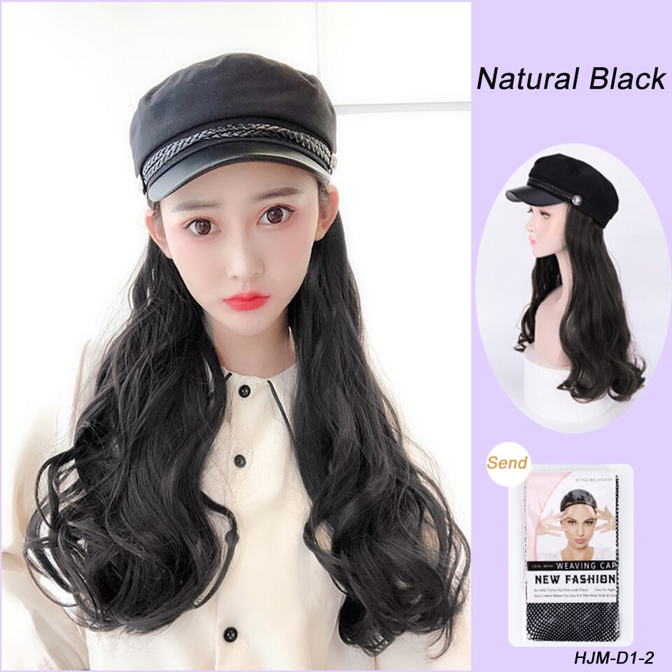 Gorro de marinero largo, liso y ondulado, selección Multicolor con peluca y sombrero, conexión Natural, pelo sintético, tocado completo para mujer: HJM-D1-2
