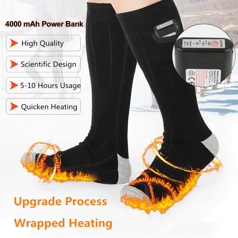 Calcetines de deporte para exteriores de 4000mAh, calcetines calefactores para acampar, senderismo, calcetines cálidos con batería recargable, calcetines calefactables eléctricos, calentador de pies