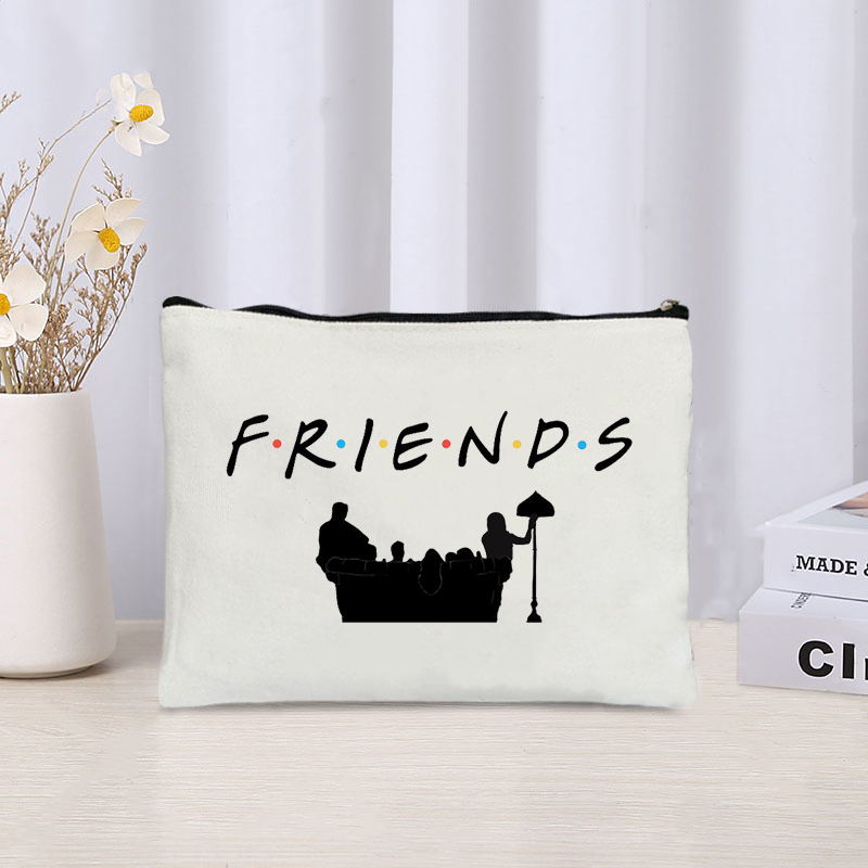 TV Show Friends Travel Cosmetic Organizer Kawaii Makeup Bag for Women Purse Eco-friendly Canvas Pencil Case Make up Pouch Bags: Gold